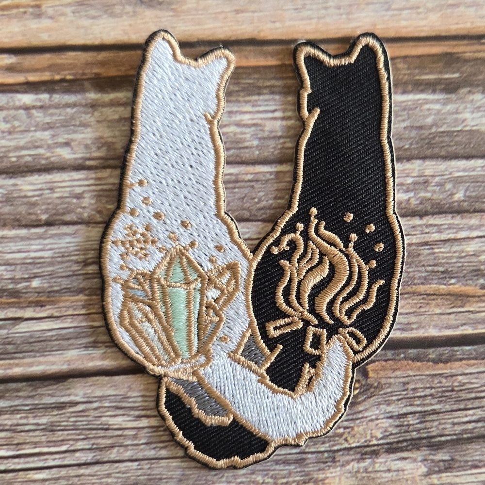 Ying Yang Crystal Cats New Age Witchy Gothic Metaphysical Iron on Patch